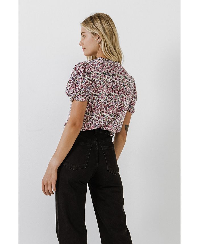 Free the Roses Women's Floral Twist Sleeve Detail Knit Top Macy's