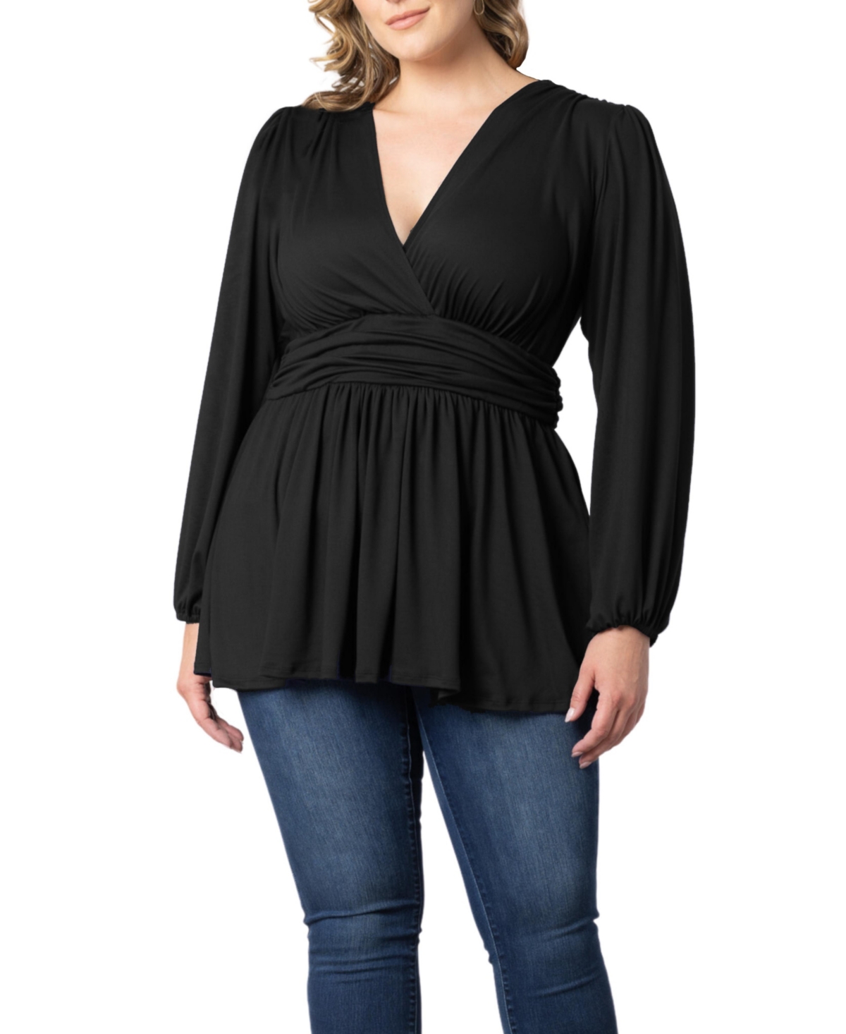 Plus Size Leah Long Sleeve Tunic Top - Amber vining florals