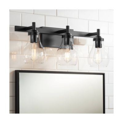 Danvers Modern Wall Light Black Metal Hardwired 22.5" 3-Light Fixture Clear Globe Glass Shades for Bedroom Bathroom Vanity Reading Living Family Room Hallway House Home Decor