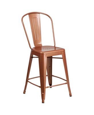 Stella 24" Metal Indoor-Outdoor Counter Stool With Vertical Slat Back And Integrated Footrest