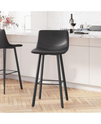 Oretha Set Of 2 Modern Upholstered Stools With Contoured, Low Back Bucket Seats And Iron Frames