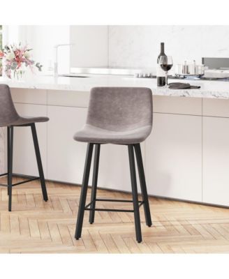 Oretha Set Of 2 Modern Upholstered Stools With Contoured, Low Back Bucket Seats And Iron Frames