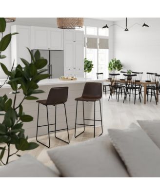 30 Inch Faux Bar Height Bucket Seat Stools, Set Of 2