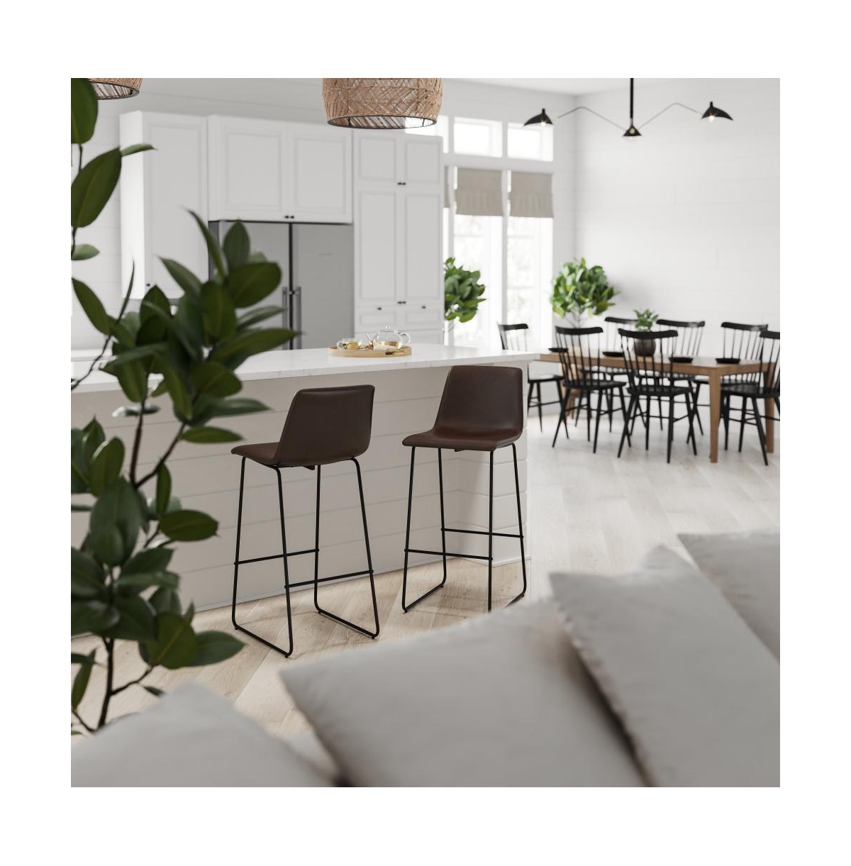 30 Inch Faux Bar Height Bucket Seat Stools, Set Of 2