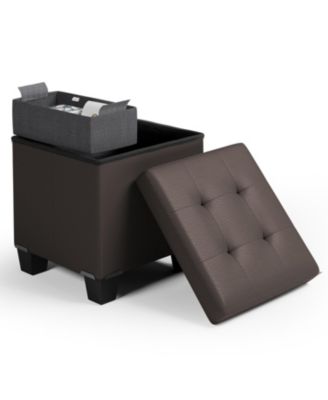 15 Inch Ottoman Storage Bench with Storage Bins - Leatherette or Linen Finish