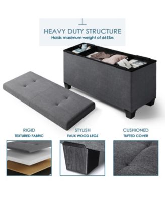 30 Inch Ottoman Storage Bench with Storage Bins - Leatherette or Fabric Finish