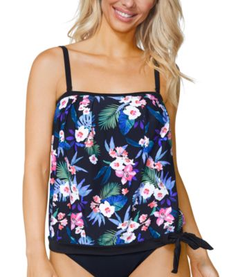 Island Escape - Women's Printed Coral Gables Tie-Hem Tankini Swim Top