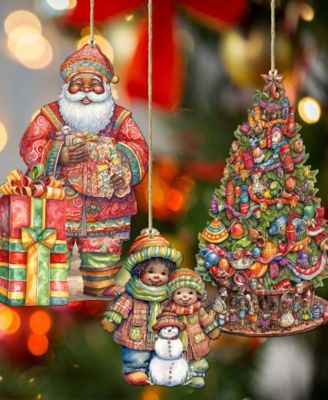 Traveling Santa Wooden Ornaments Set of 3 by G.DeBrekht