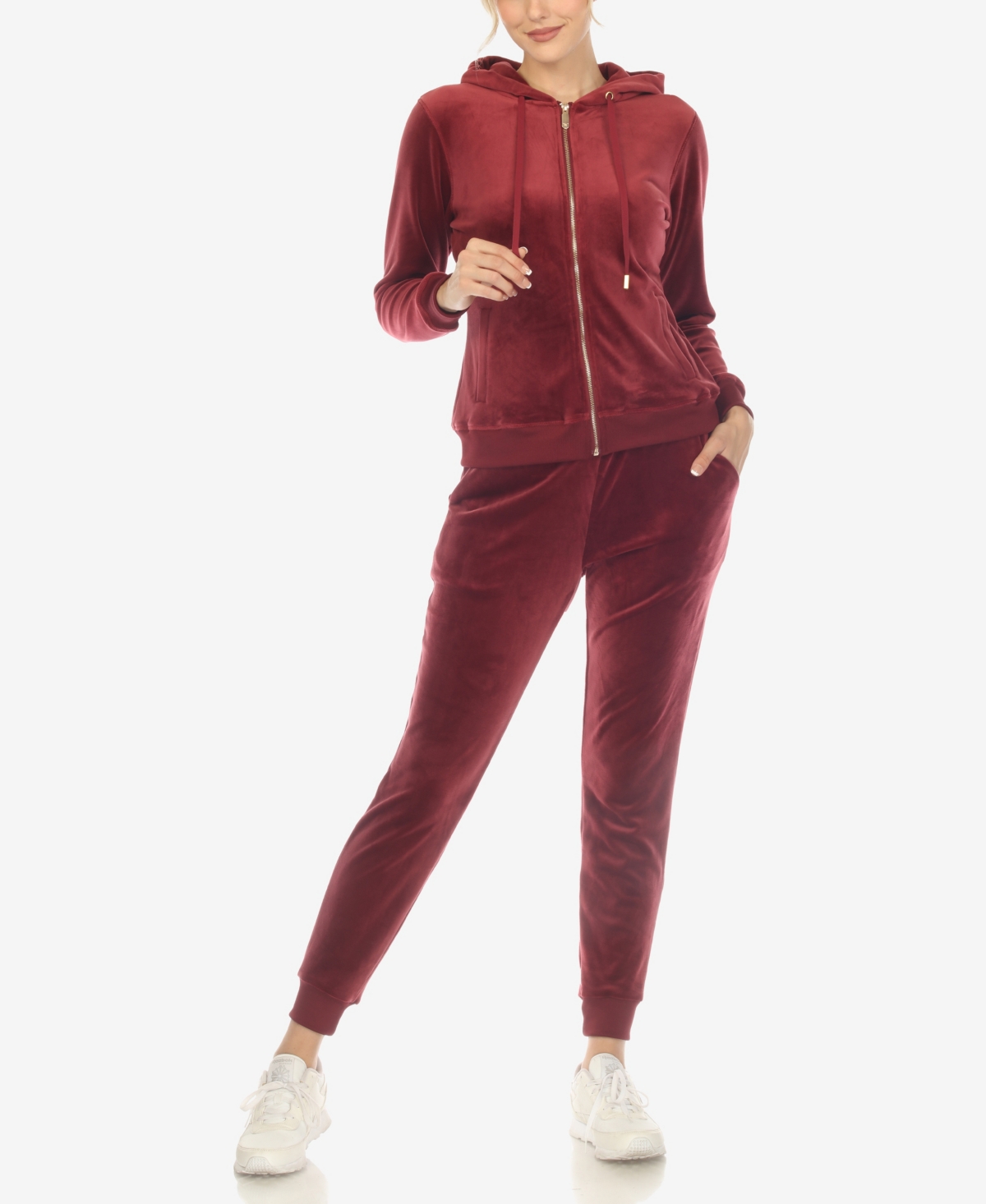 White Mark Plus Size Velour Tracksuit Loungewear 2pc Set In Brick Red
