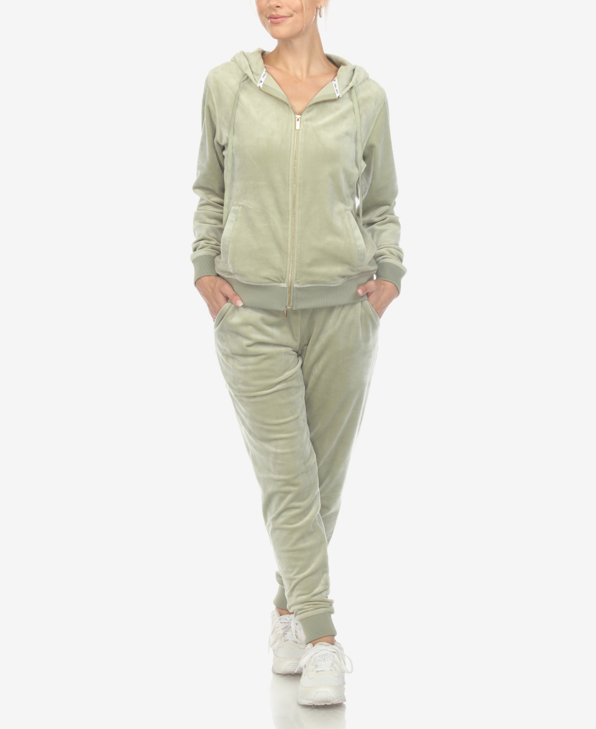 White Mark Plus Size Velour Tracksuit Loungewear 2pc Set In Sage