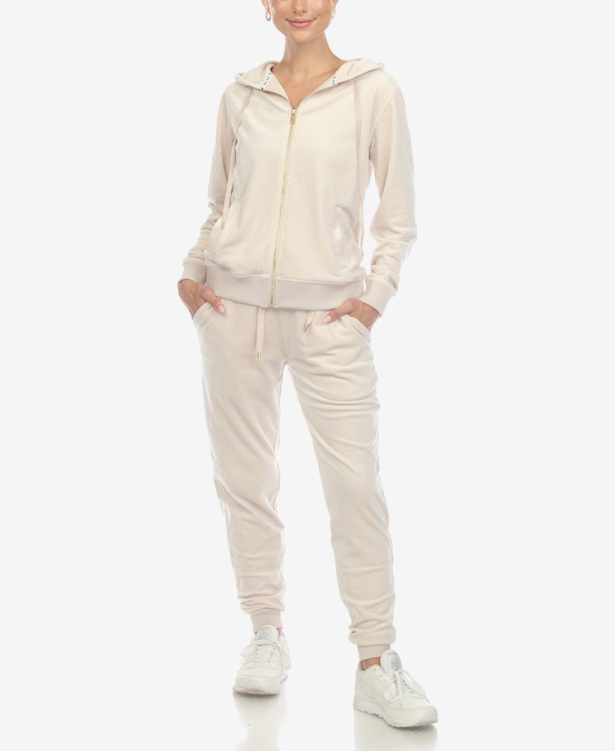 White Mark Women's Velour Tracksuit Loungewear 2pc Set In Pearl