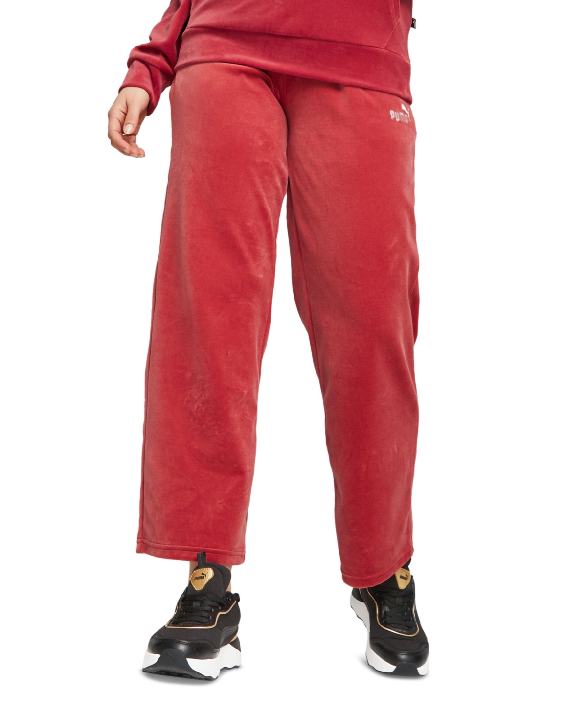Shop Puma Women's Essential Elevated Velour Straight-leg Sweatpants In Astro Red