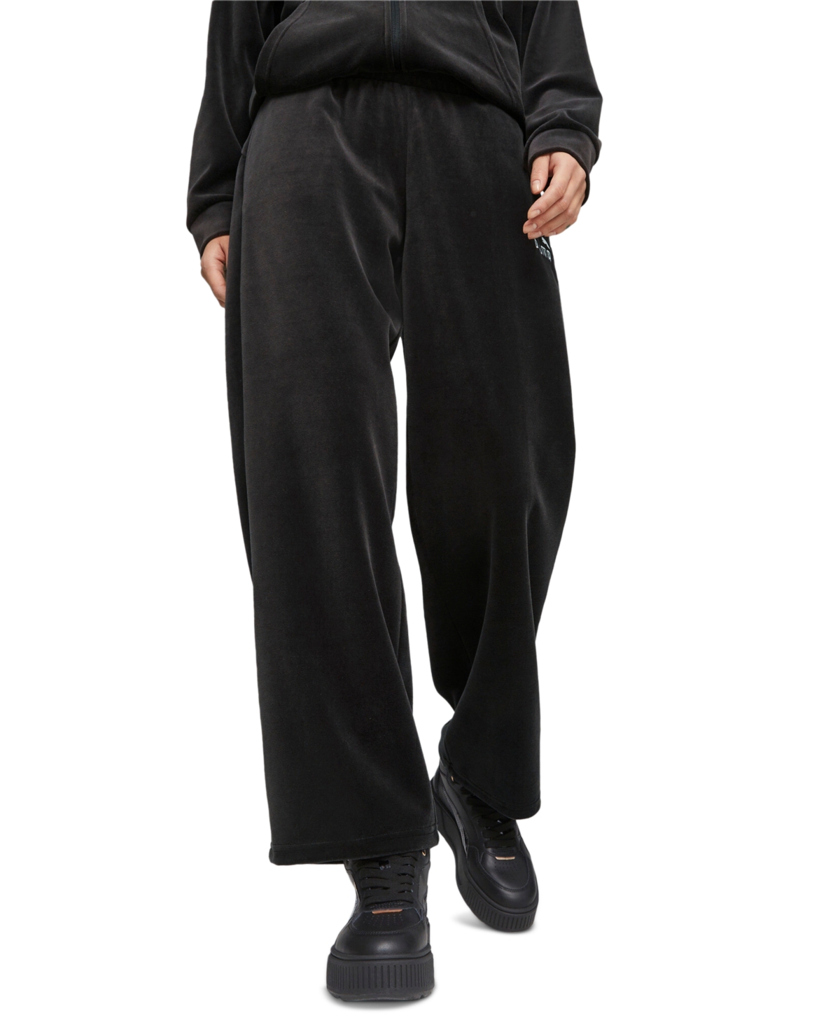 Puma Women's Essential Elevated Velour Straight-leg Sweatpants In  Black