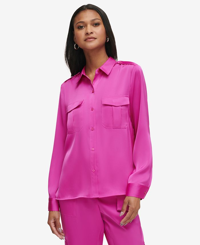 Calvin Klein Women's Long-Sleeve Button-Front Shirt - Macy's