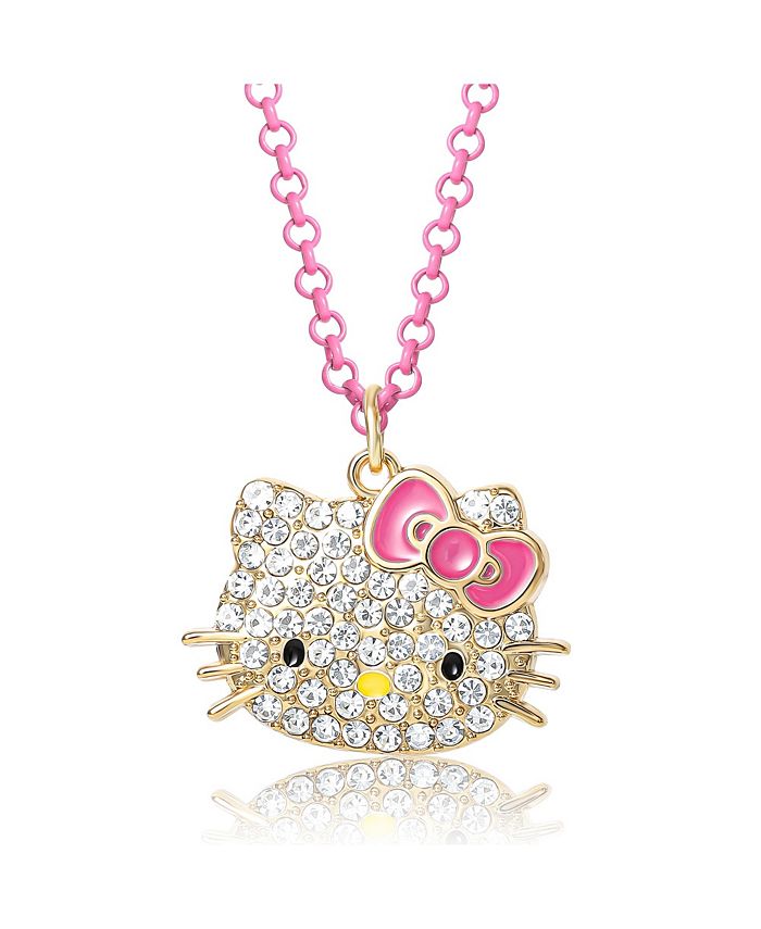 Hello Kitty By Sanrio Hello Kitty Face Red Bow Licensed Enamel Fine Silver  Plated Pendant Necklace