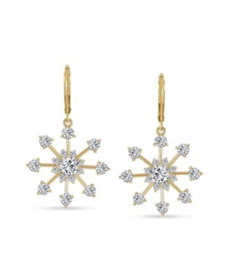 Christmas Cubic Zirconia Lever back Frozen Winter Holiday Party CZ Snowflake Dangle Earrings For Gold Plated Brass
