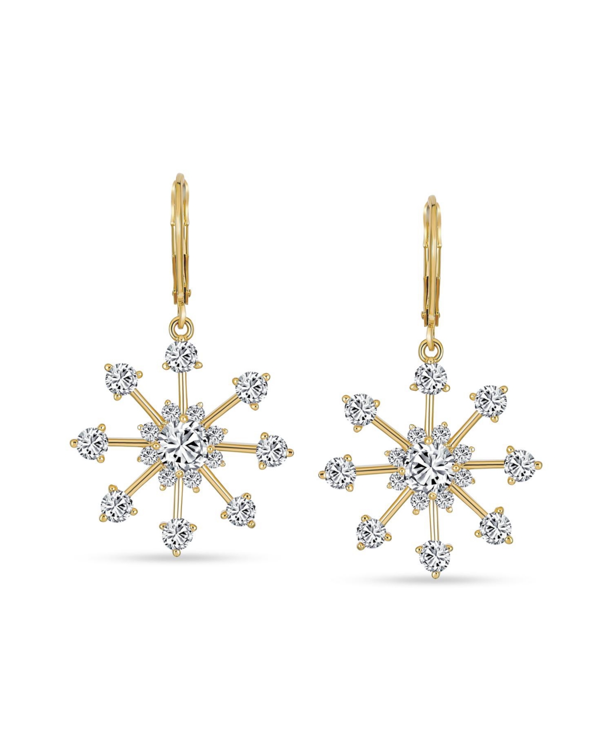 Bling Jewelry Christmas Cubic Zirconia Lever back Frozen Winter Holiday Party Cz Snowflake Dangle Earrings For Women For Gold Plated Brass - Gold-tone