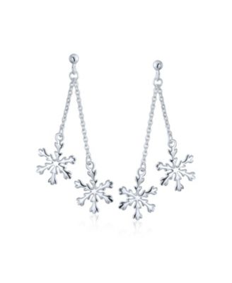 Christmas Holiday Party Snowflake Drop Dangle Tassel Earrings For Sterling Silver