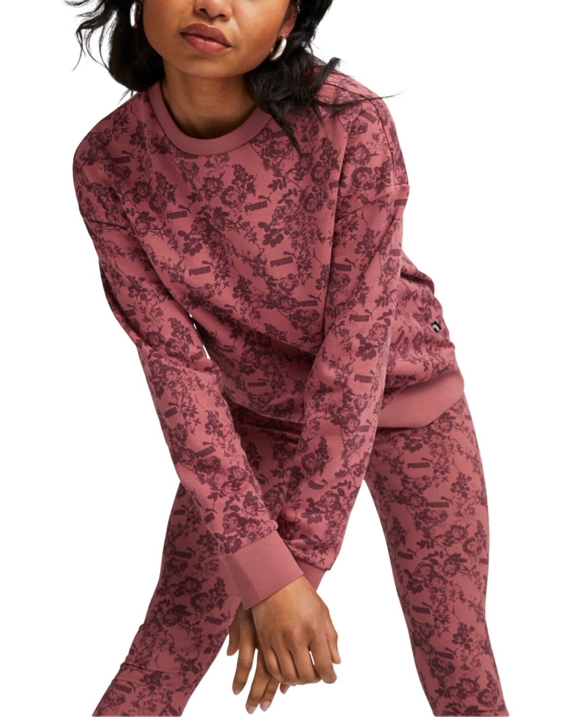 Shop Puma Women's Essential Floral Vibes Printed Sweatshirt In Astro Red