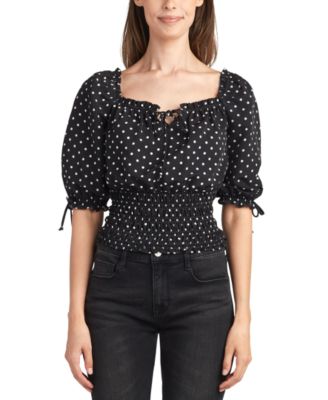 BCX - Juniors' Smocked Cropped Square-Neck Top