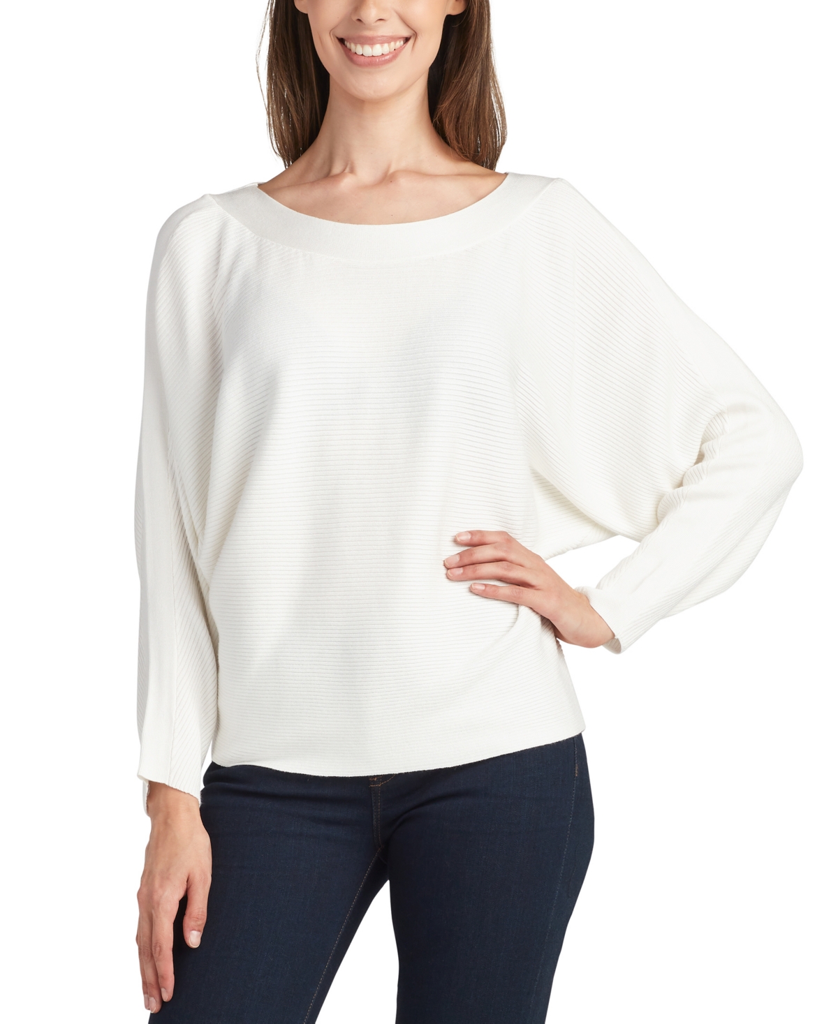 Juniors' Ribbed-Trim Dolman-Sleeve Sweater - Off White