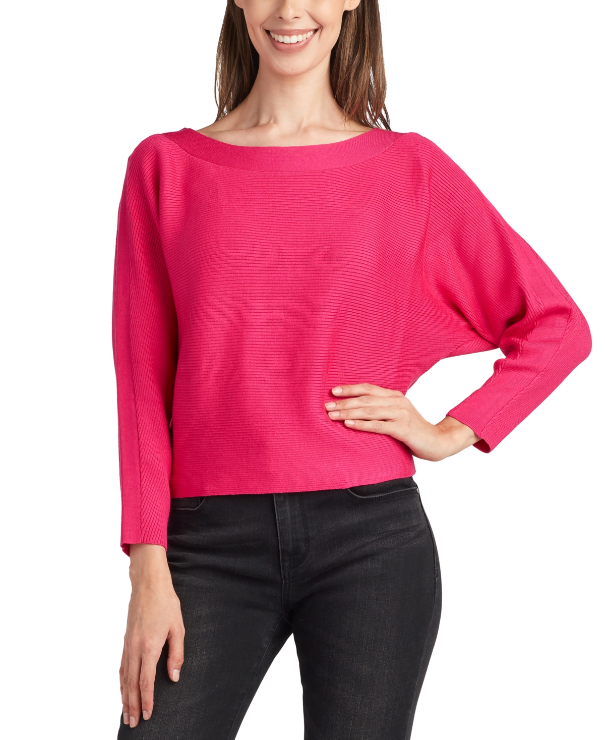 Bcx Juniors' Ribbed-trim Dolman-sleeve Sweater In Pink