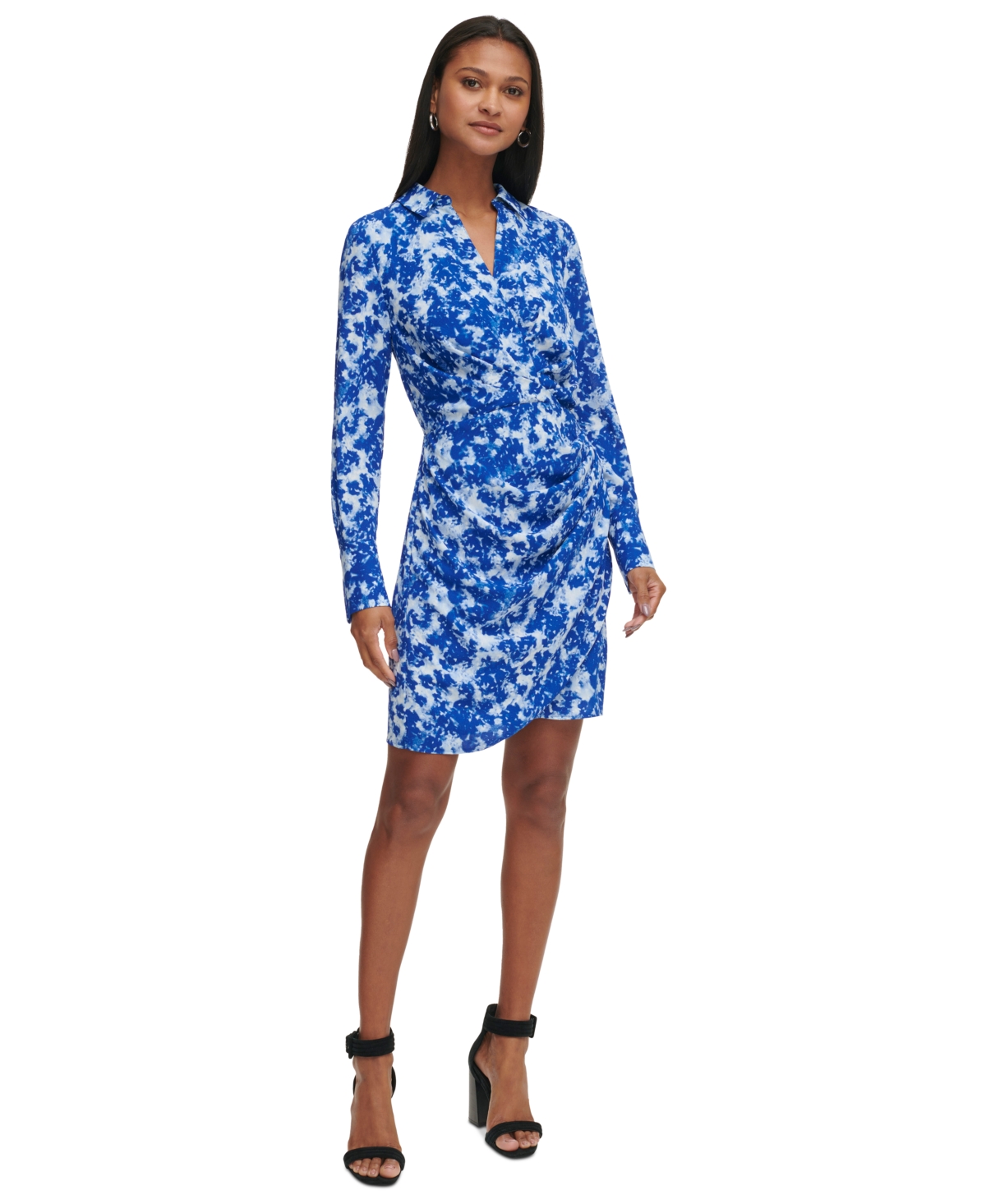 Calvin Klein Women's Printed Long-sleeve Wrap-style Dress In Klein Blue White