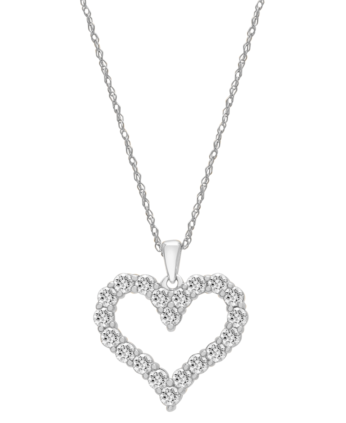 Macy's Diamond Open Heart Pendant Necklace (1 Ct. T.w.) In 14k Gold, 18" + 2" Extender In K White Gold