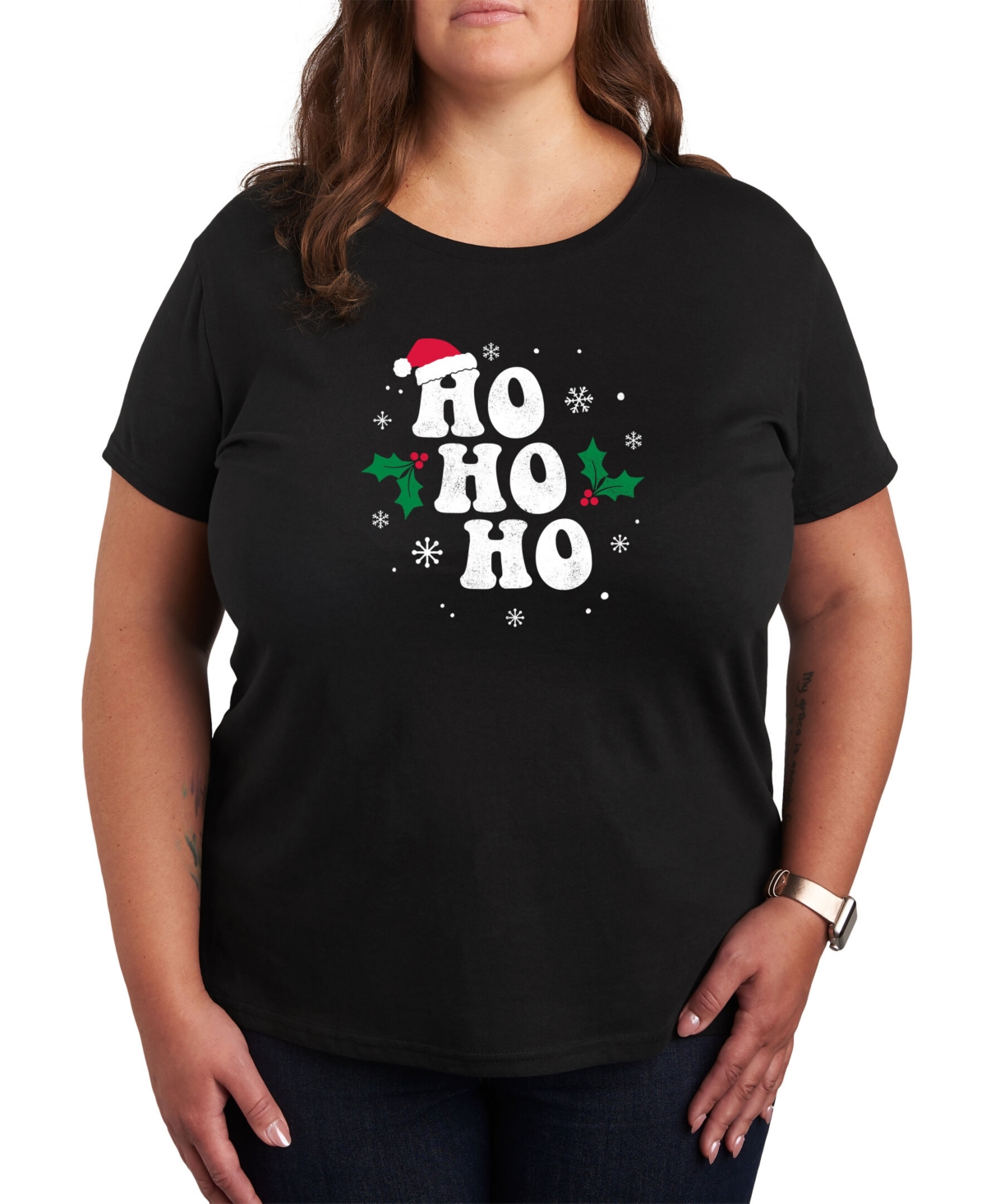 Air Waves Trendy Plus Size Holiday Graphic T-shirt In Black