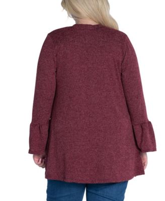 Plus Size Bell Sleeve Open Cardigan Sweater