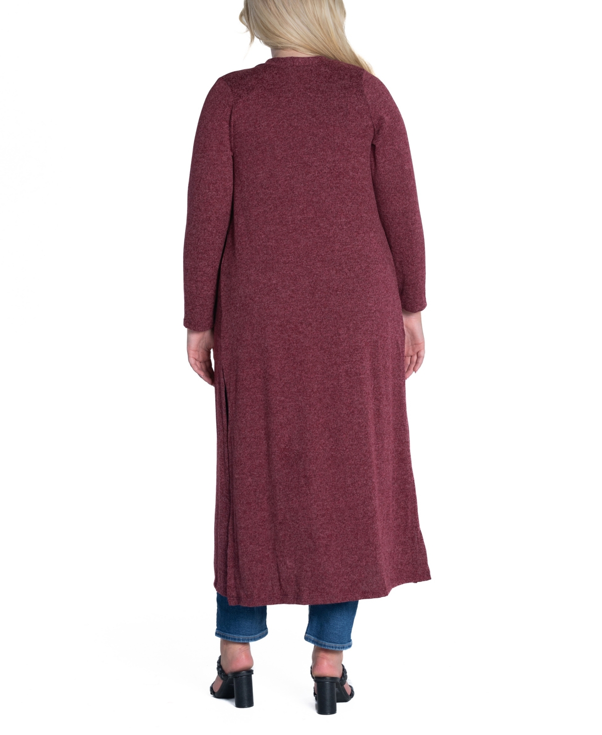 24seven Comfort Apparel Plus Size Long Duster Open Front Knit Cardigan Sweater