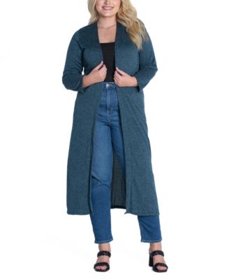 Plus Size Long Duster Open Front Knit Cardigan Sweater