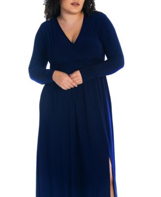 Plus Size Long Sleeve V-neck Maxi Dress