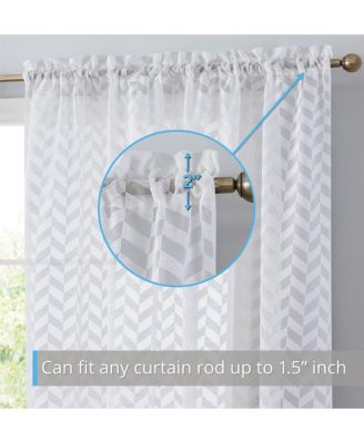 Herringbone Thick Semi Sheer Premium Rod Pocket Window Curtain Panels for Bedroom & Living Room - Set of 2