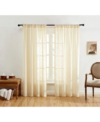 Linda Faux Linen Textured Semi Sheer Privacy Light Filtering Transparent Window Rod Pocket Thick Curtains Drapery Panels, Set of 2