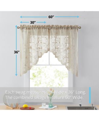 Joyce Semi Sheer Kitchen Swag Curtain Panels - Rod Pocket for Small Windows, Kitchen & Bathroom - 30 W x 36 L (Pair)