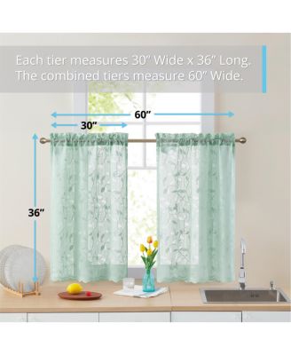 Joyce Lace Sheer Kitchen Cafe Curtain Tiers for Small Windows, Kitchen & Bathroom - 30 W x 36 L Inch (Pair)