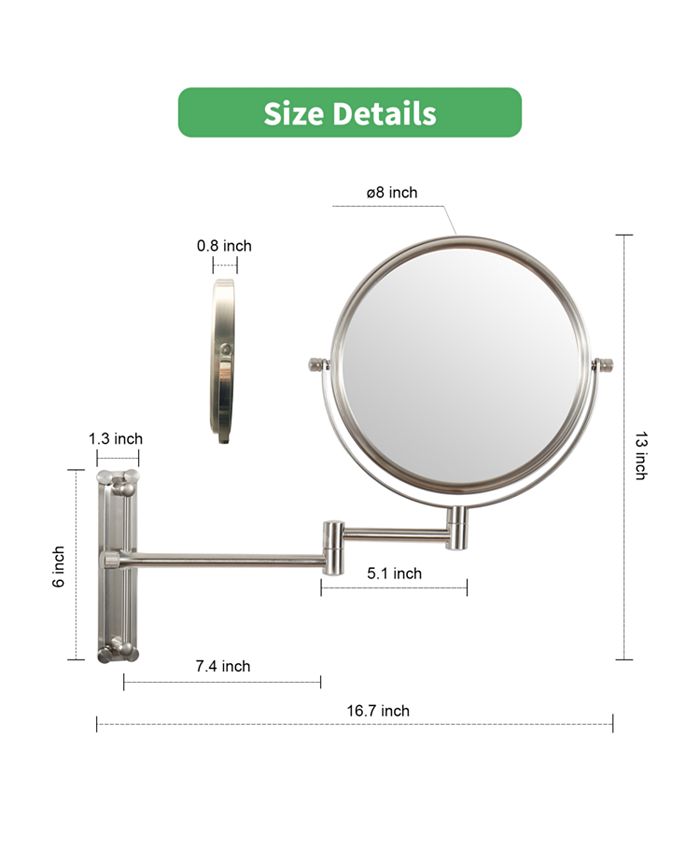 Simplie Fun 8inch Wall Mounted Makeup Vanity Mirror, Height Adjustable