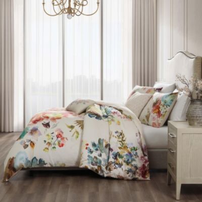 Antique Flowers Ivory Bedding 200 Thread Count 100% Cotton Sateen 5 Piece Reversible King Comforter Set