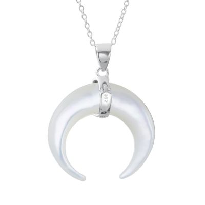 Boho Tribal Style Horn Italian Crescent Luna Waning Half Moon Pendant Necklace Sterling Silver