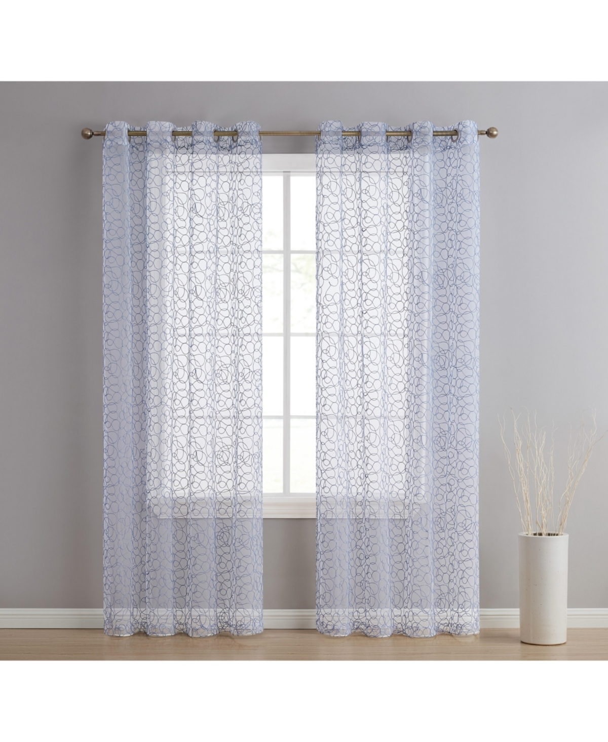 Audrey Embroidered Premium Soft Decorative Sheer Voile Light Filtering Grommet Window Treatment Curtain Drapery Panels for Bedroom & Living Roo