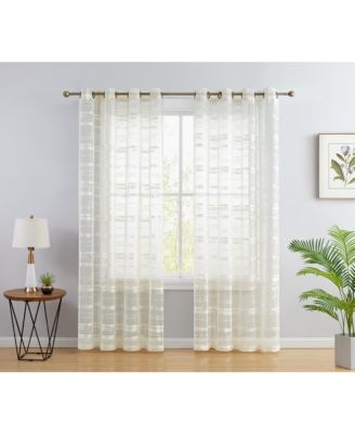 Broadway Stripe Decorative Semi Sheer Light Filtering Grommet Window Treatment Curtain Drapery Panels for Bedroom & Living Room - Set of 2 Panels