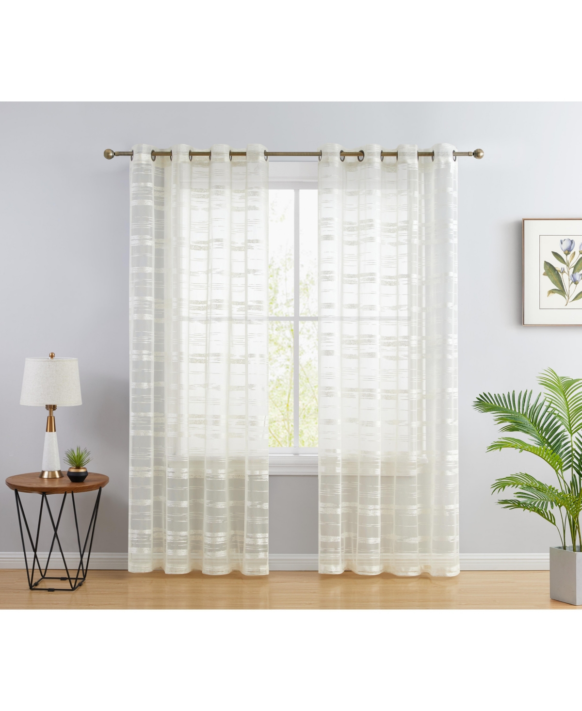 Broadway Stripe Decorative Semi Sheer Light Filtering Grommet Window Treatment Curtain Drapery Panels for Bedroom & Living Room - Set of 2 Pane