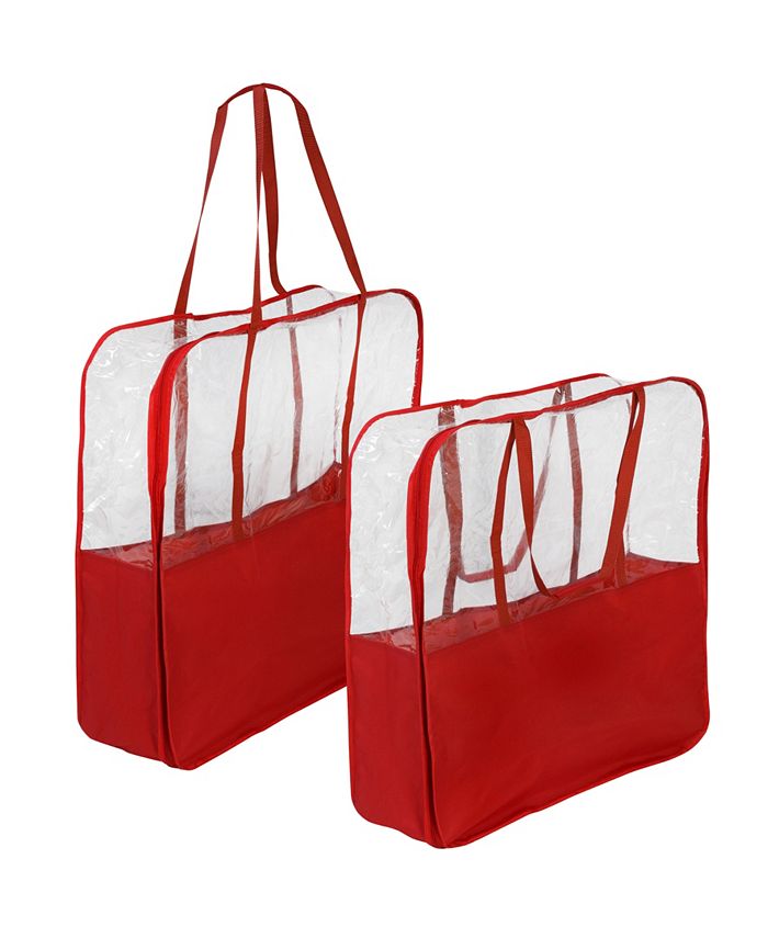 Honey Can Do 2 Pack Clear-View Christmas Storage Bags with Handles - Red