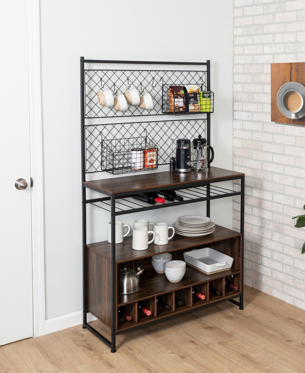 Honey Can Do Multi-purpose Kitchen Bakers Rack With Wine Storage In Black