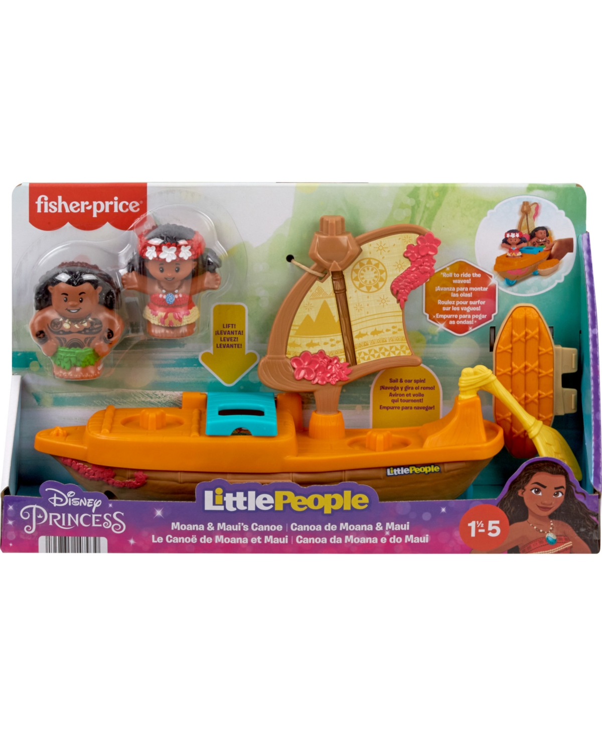 Fisher Price Little People Disney Princess Moana Toys, Moana Maui's Canoe, Toddler Toys In Multi-color