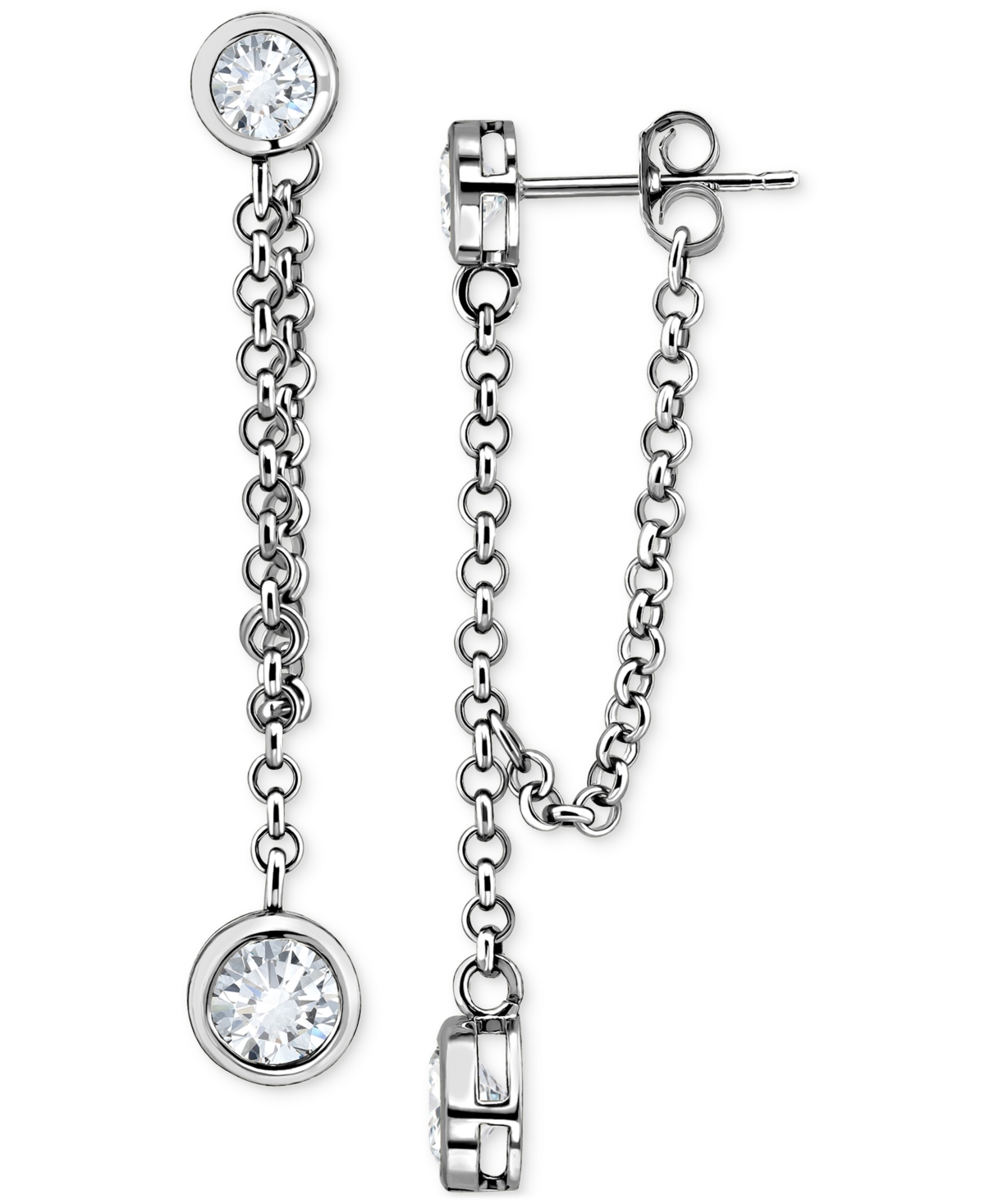 Giani Bernini Cubic Zirconia Chain Bezel Drop Earrings In Sterling Silver, Created For Macy's