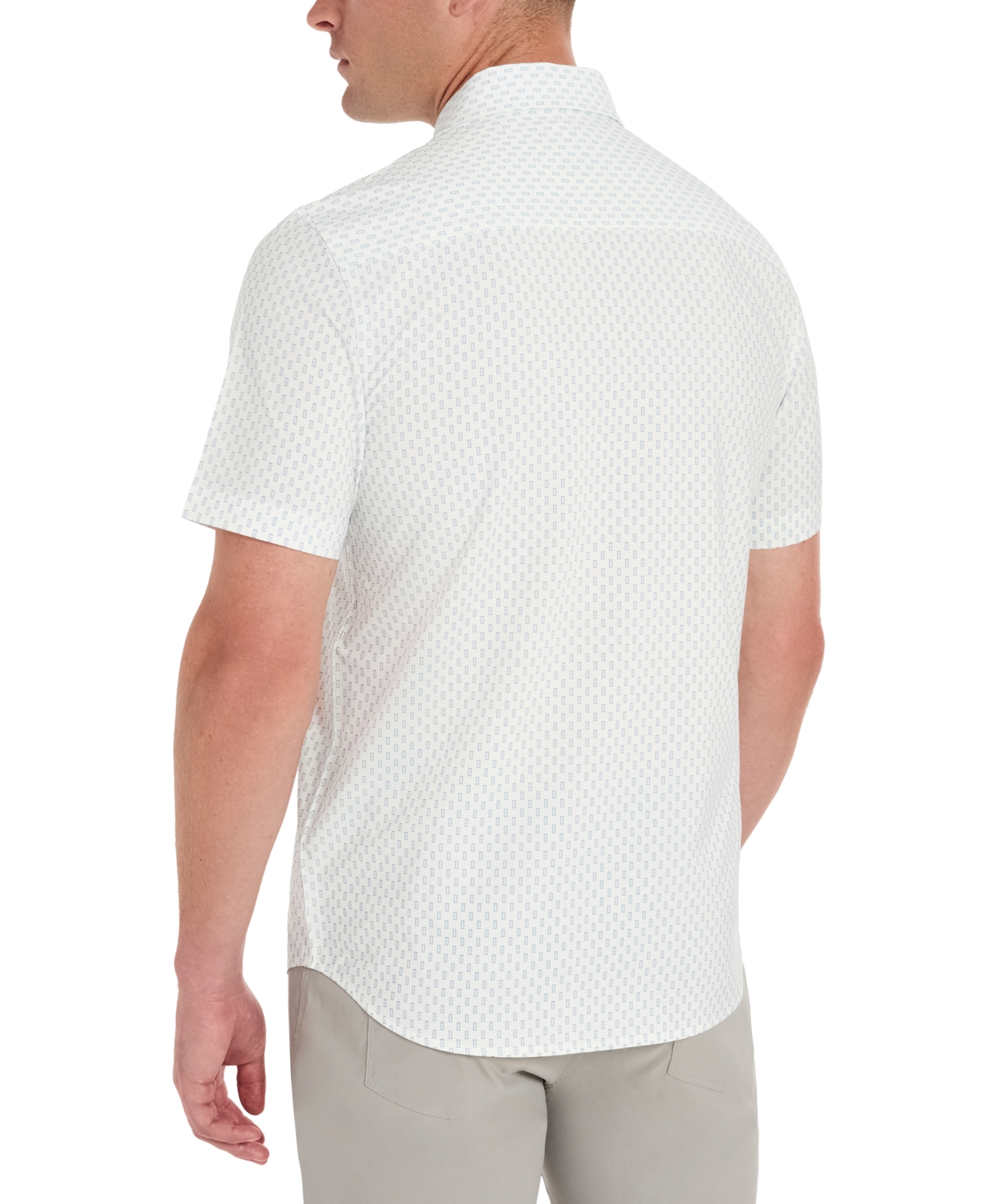 Kenneth Cole Men's Short-Sleeve Patterned Sport Shirt -Blue Rectangle Dot Pattern