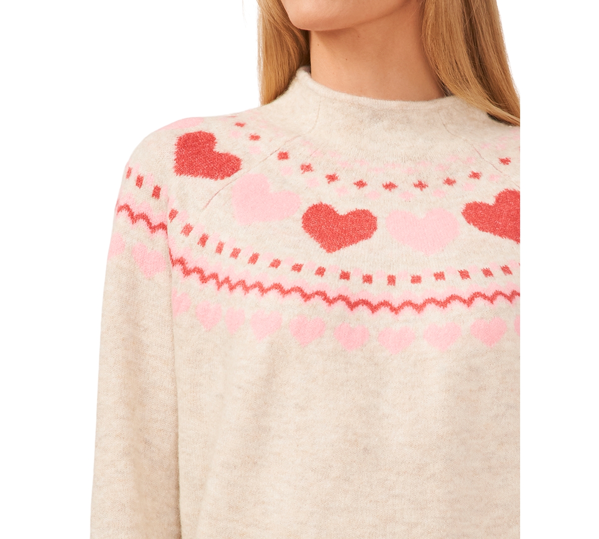 CeCe Women's Heart Fair Isle Funnel Neck Sweater