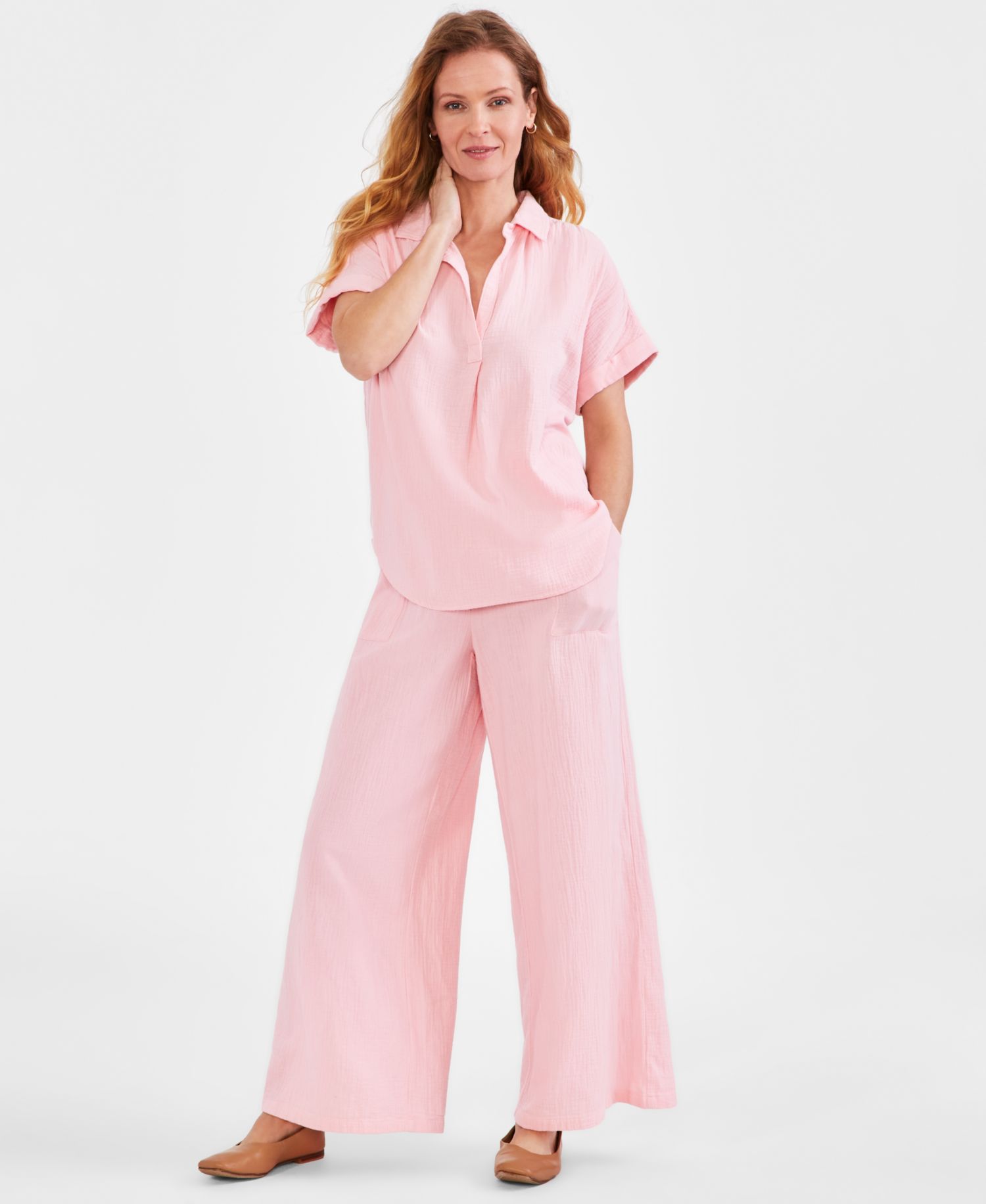Women's Cotton Gauze Short-Sleeve Button Up Shirt
